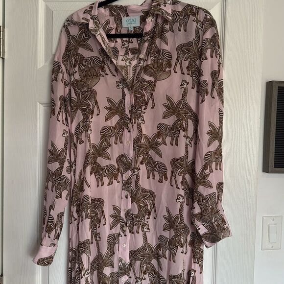 TAJ - Size Small - NWOT Pink and Brown Resort Gown - Light Pink Animal Print - Picture 2 of 6